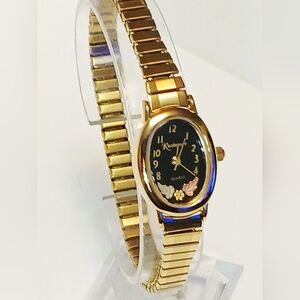 Rushmore Black Hills Gold Goldtone Watch With Gold Leaves/Grapes Within